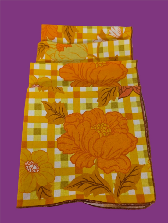 Vintage Other - Vintage Napkins Fabric Retro Orange Floral Fabric Napkins - Pack of 4